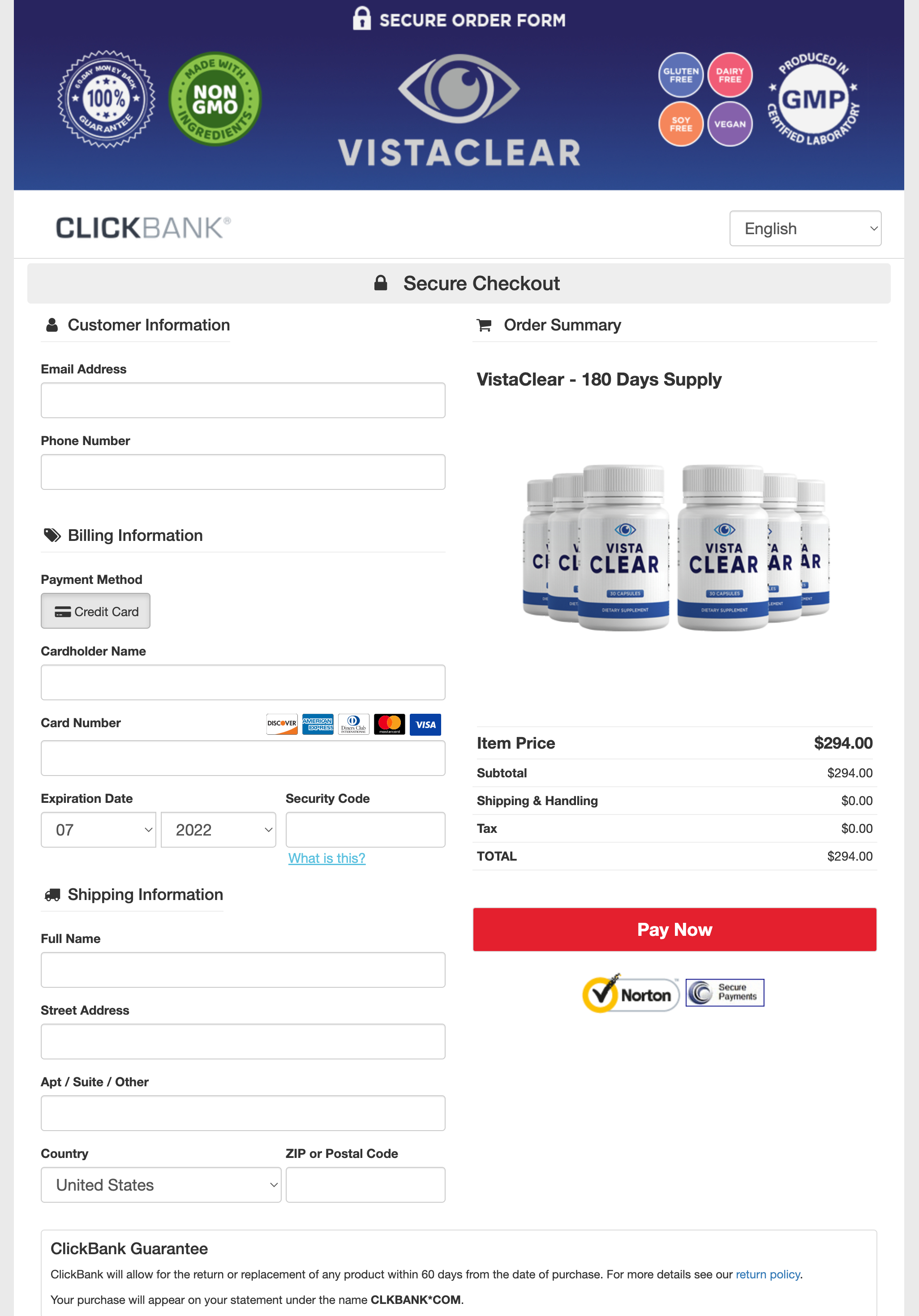 VistaClear - Order Page